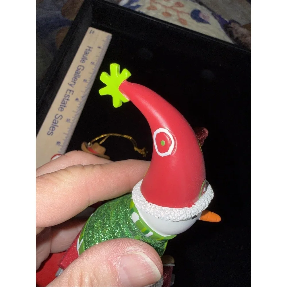 2 Vintage Santa Christmas Ornaments ‎ Decorations Stocking Sled Resin. 5585